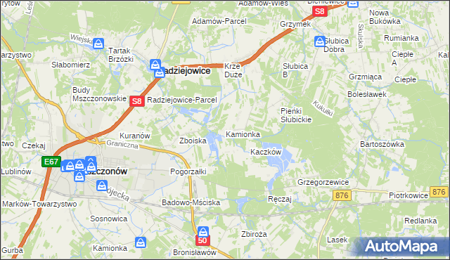 mapa Kamionka gmina Radziejowice, Kamionka gmina Radziejowice na mapie Targeo