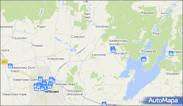 mapa Kamionka gmina Witkowo, Kamionka gmina Witkowo na mapie Targeo