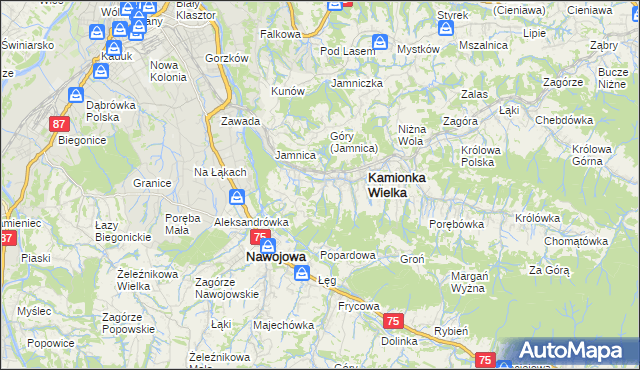 mapa Kamionka Mała gmina Kamionka Wielka, Kamionka Mała gmina Kamionka Wielka na mapie Targeo