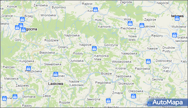 mapa Kamionka Mała gmina Laskowa, Kamionka Mała gmina Laskowa na mapie Targeo