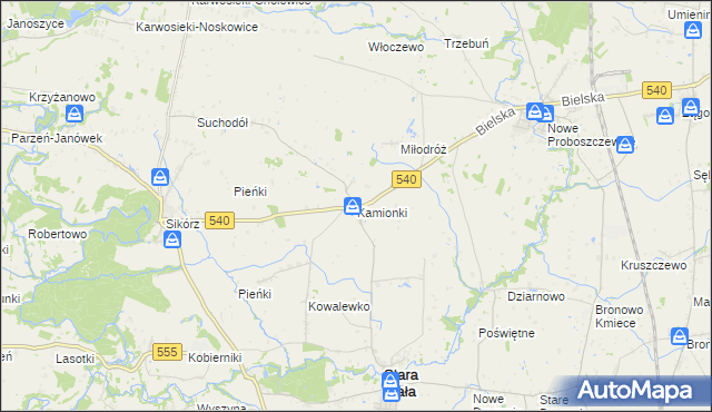 mapa Kamionki gmina Stara Biała, Kamionki gmina Stara Biała na mapie Targeo
