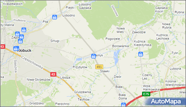 mapa Kamyk gmina Kłobuck, Kamyk gmina Kłobuck na mapie Targeo