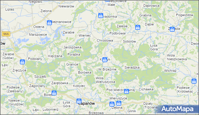 mapa Kamyk gmina Łapanów, Kamyk gmina Łapanów na mapie Targeo