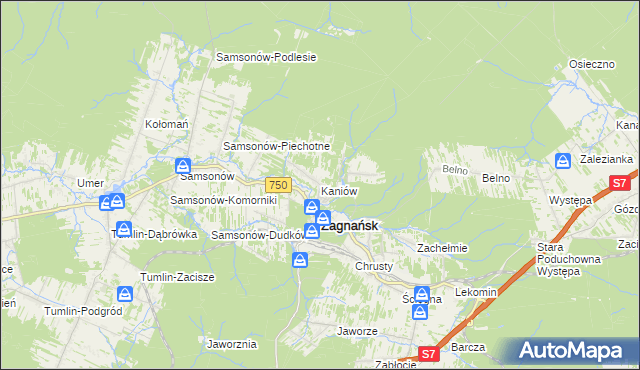 mapa Kaniów gmina Zagnańsk, Kaniów gmina Zagnańsk na mapie Targeo