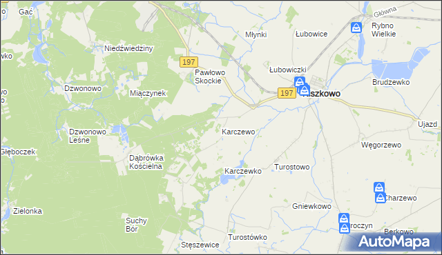 mapa Karczewo gmina Kiszkowo, Karczewo gmina Kiszkowo na mapie Targeo