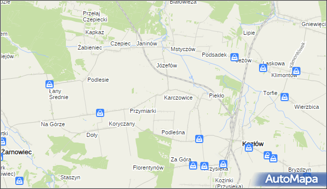 mapa Karczowice gmina Kozłów, Karczowice gmina Kozłów na mapie Targeo