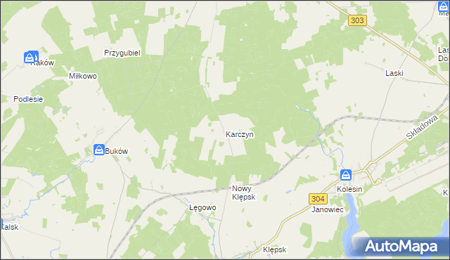 mapa Karczyn gmina Sulechów, Karczyn gmina Sulechów na mapie Targeo