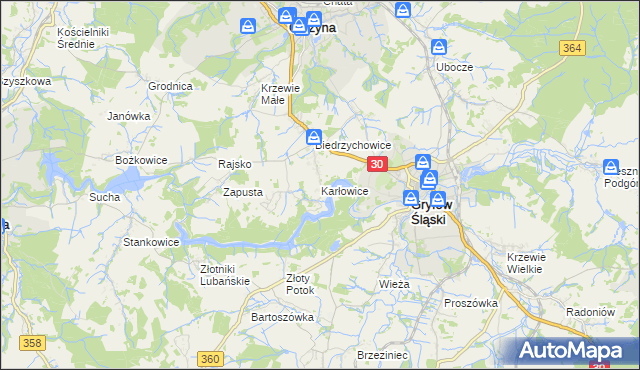 mapa Karłowice gmina Olszyna, Karłowice gmina Olszyna na mapie Targeo