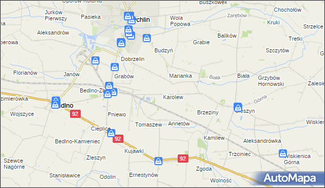 mapa Karolew gmina Bedlno, Karolew gmina Bedlno na mapie Targeo