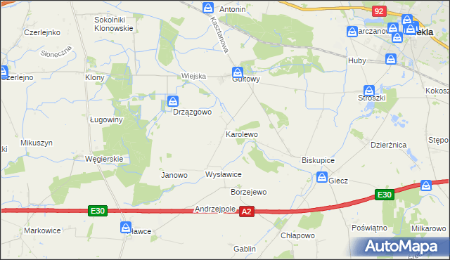 mapa Karolewo gmina Dominowo, Karolewo gmina Dominowo na mapie Targeo