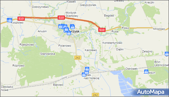 mapa Karolewo gmina Wyrzysk, Karolewo gmina Wyrzysk na mapie Targeo