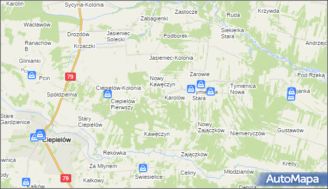 mapa Karolów gmina Chotcza, Karolów gmina Chotcza na mapie Targeo