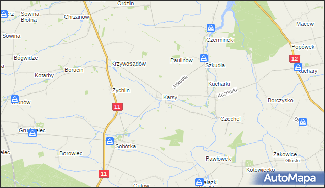 mapa Karsy gmina Gołuchów, Karsy gmina Gołuchów na mapie Targeo
