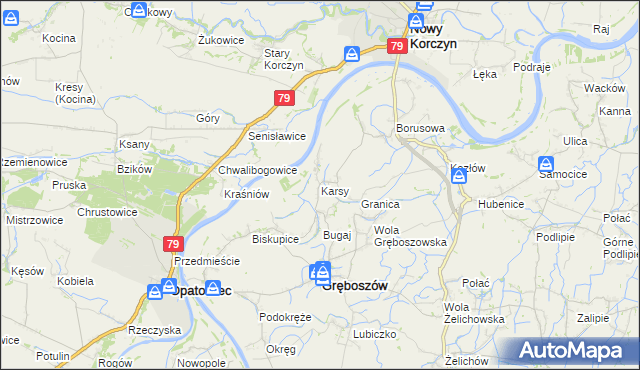 mapa Karsy gmina Gręboszów, Karsy gmina Gręboszów na mapie Targeo