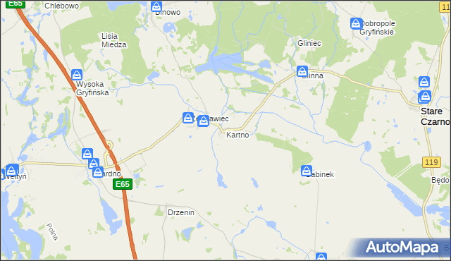 mapa Kartno gmina Stare Czarnowo, Kartno gmina Stare Czarnowo na mapie Targeo