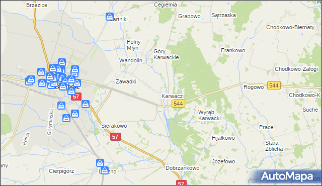 mapa Karwacz gmina Przasnysz, Karwacz gmina Przasnysz na mapie Targeo