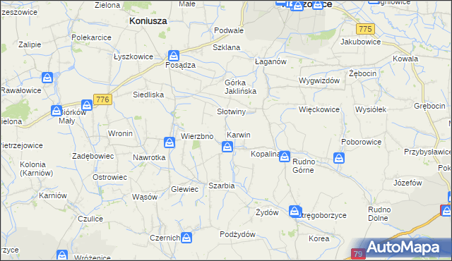 mapa Karwin gmina Koniusza, Karwin gmina Koniusza na mapie Targeo