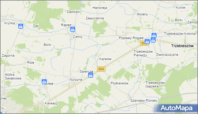 mapa Karwów gmina Trzebieszów, Karwów gmina Trzebieszów na mapie Targeo