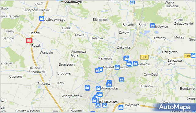 mapa Karwowo gmina Sochaczew, Karwowo gmina Sochaczew na mapie Targeo