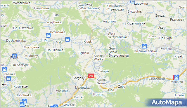 mapa Kasina Wielka, Kasina Wielka na mapie Targeo