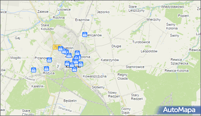 mapa Katarzynów gmina Koluszki, Katarzynów gmina Koluszki na mapie Targeo