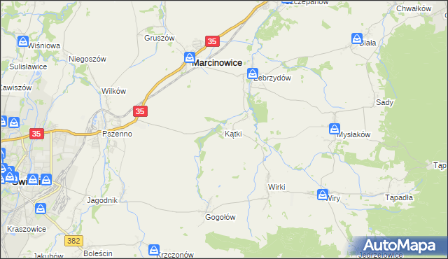 mapa Kątki gmina Marcinowice, Kątki gmina Marcinowice na mapie Targeo