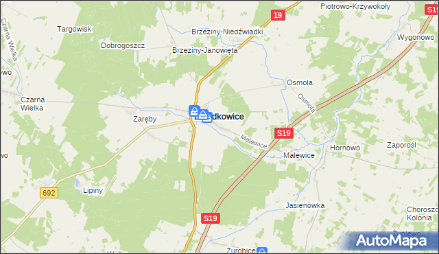 mapa Kąty gmina Dziadkowice, Kąty gmina Dziadkowice na mapie Targeo