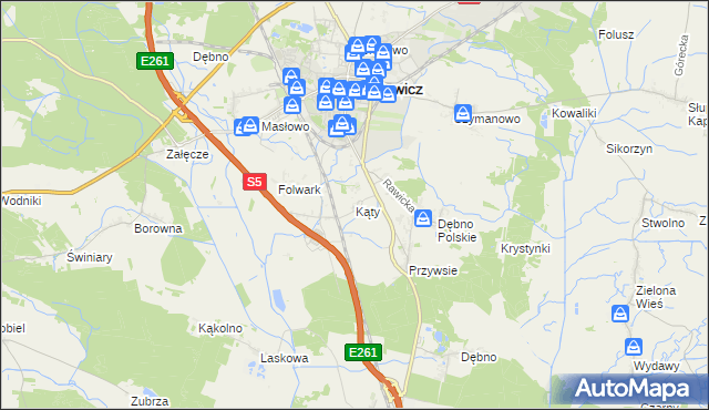 mapa Kąty gmina Rawicz, Kąty gmina Rawicz na mapie Targeo