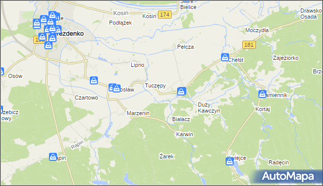 mapa Kawczyn gmina Drawsko, Kawczyn gmina Drawsko na mapie Targeo