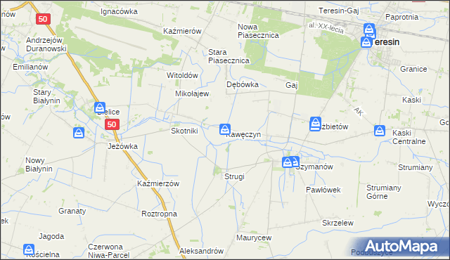 mapa Kawęczyn gmina Teresin, Kawęczyn gmina Teresin na mapie Targeo