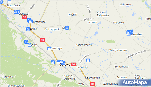 mapa Kazimierzewo gmina Obrowo, Kazimierzewo gmina Obrowo na mapie Targeo