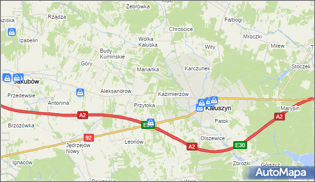 mapa Kazimierzów gmina Kałuszyn, Kazimierzów gmina Kałuszyn na mapie Targeo