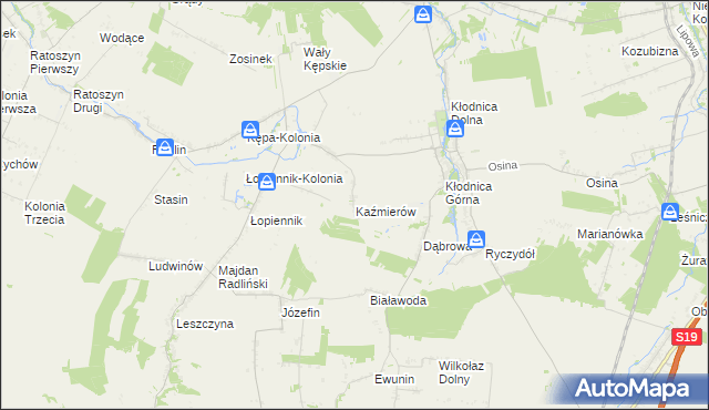 mapa Kaźmierów gmina Borzechów, Kaźmierów gmina Borzechów na mapie Targeo