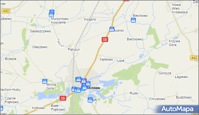 mapa Kębłowo gmina Miłosław, Kębłowo gmina Miłosław na mapie Targeo