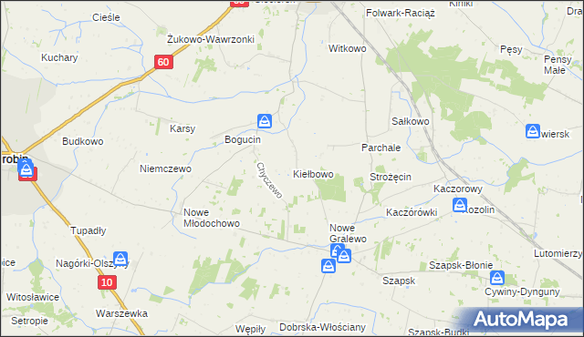 mapa Kiełbowo, Kiełbowo na mapie Targeo