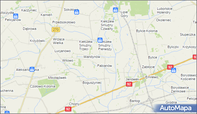 mapa Kiełczew Górny, Kiełczew Górny na mapie Targeo