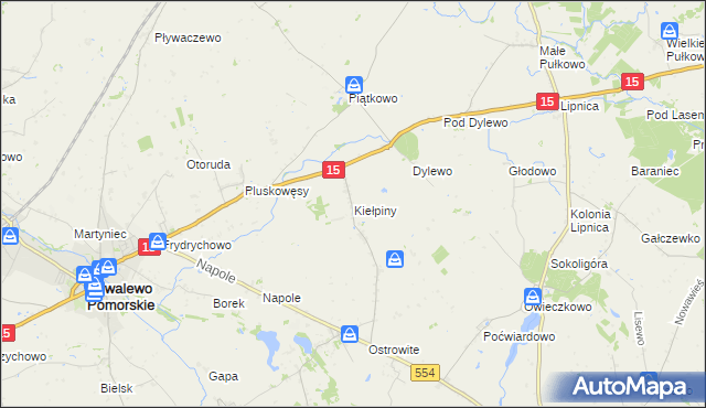 mapa Kiełpiny gmina Kowalewo Pomorskie, Kiełpiny gmina Kowalewo Pomorskie na mapie Targeo