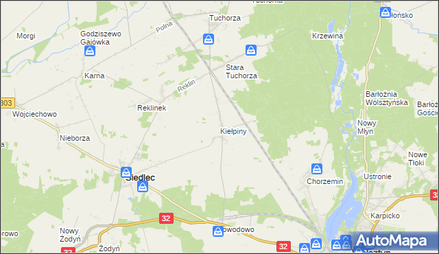 mapa Kiełpiny gmina Siedlec, Kiełpiny gmina Siedlec na mapie Targeo