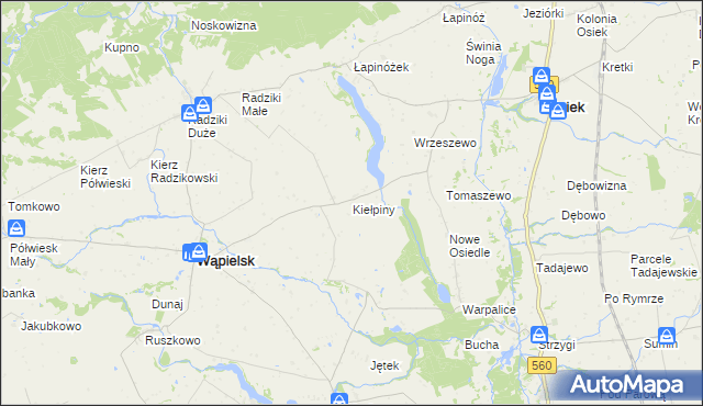 mapa Kiełpiny gmina Wąpielsk, Kiełpiny gmina Wąpielsk na mapie Targeo