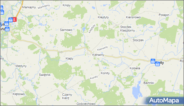 mapa Kierwiny, Kierwiny na mapie Targeo