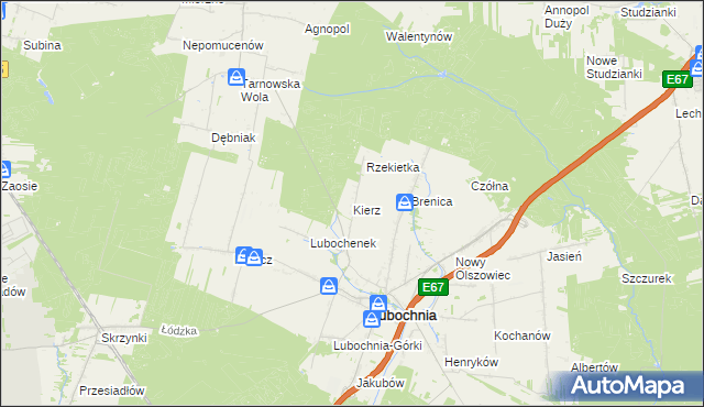mapa Kierz gmina Lubochnia, Kierz gmina Lubochnia na mapie Targeo