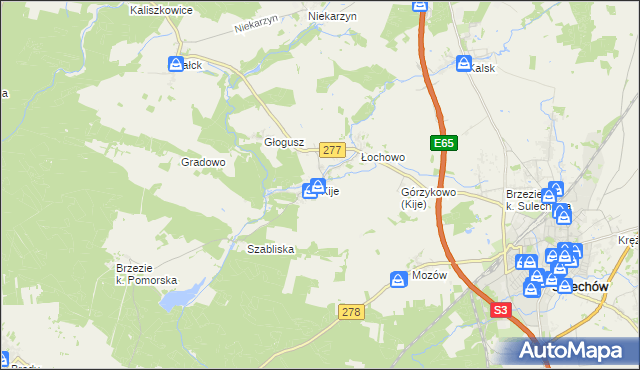 mapa Kije gmina Sulechów, Kije gmina Sulechów na mapie Targeo