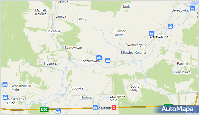 mapa Kijowiec gmina Zalesie, Kijowiec gmina Zalesie na mapie Targeo