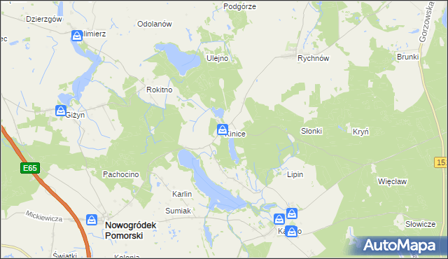 mapa Kinice gmina Nowogródek Pomorski, Kinice gmina Nowogródek Pomorski na mapie Targeo