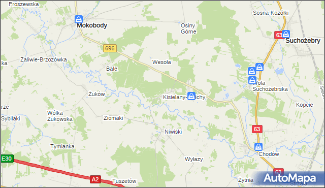 mapa Kisielany-Żmichy, Kisielany-Żmichy na mapie Targeo