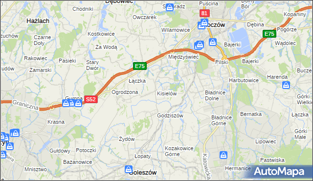 mapa Kisielów gmina Goleszów, Kisielów gmina Goleszów na mapie Targeo