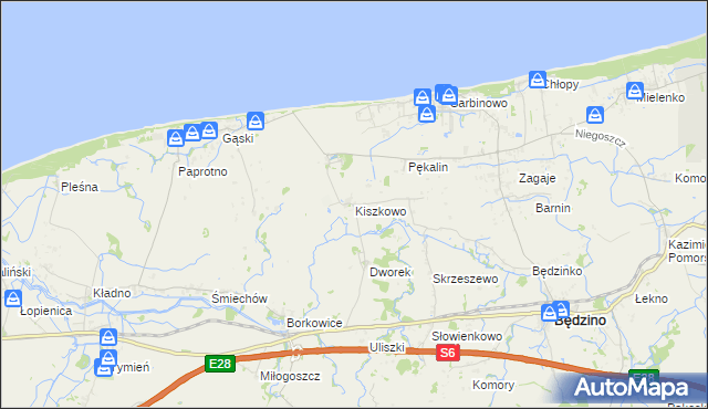 mapa Kiszkowo gmina Będzino, Kiszkowo gmina Będzino na mapie Targeo