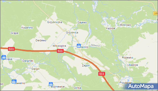 mapa Kłanino gmina Bobolice, Kłanino gmina Bobolice na mapie Targeo