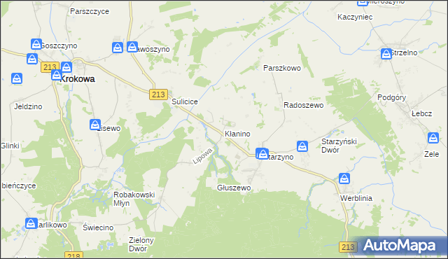 mapa Kłanino gmina Krokowa, Kłanino gmina Krokowa na mapie Targeo