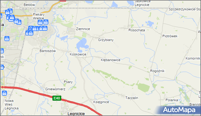 mapa Kłębanowice gmina Legnickie Pole, Kłębanowice gmina Legnickie Pole na mapie Targeo